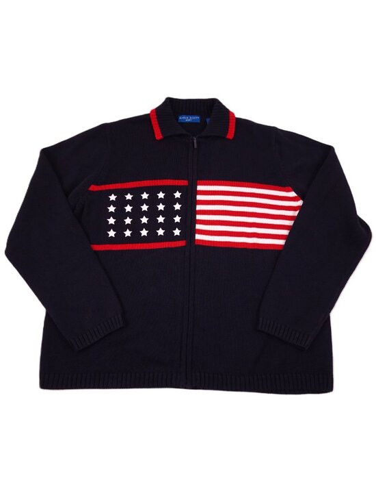 Karen Scott Sweaters - Karen Scott 4th July Zip Cardigan XL Blue USA Flag Made in Australia Patriotic